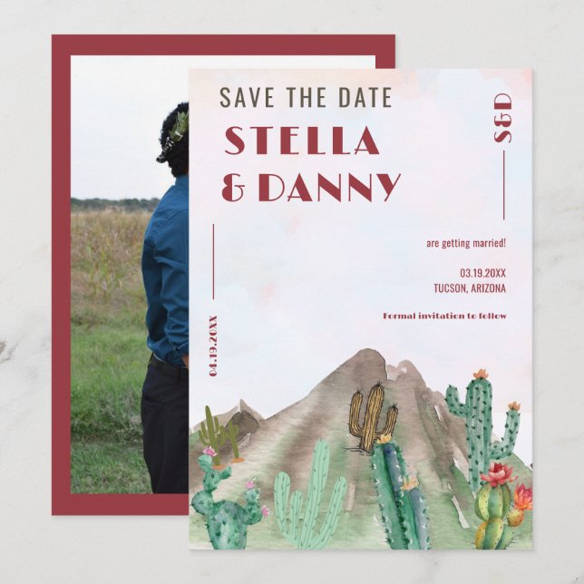 Boho Desert Cactus Arizona Hochzeit in Urlaubsort Einladung (Vorne/Hinten)