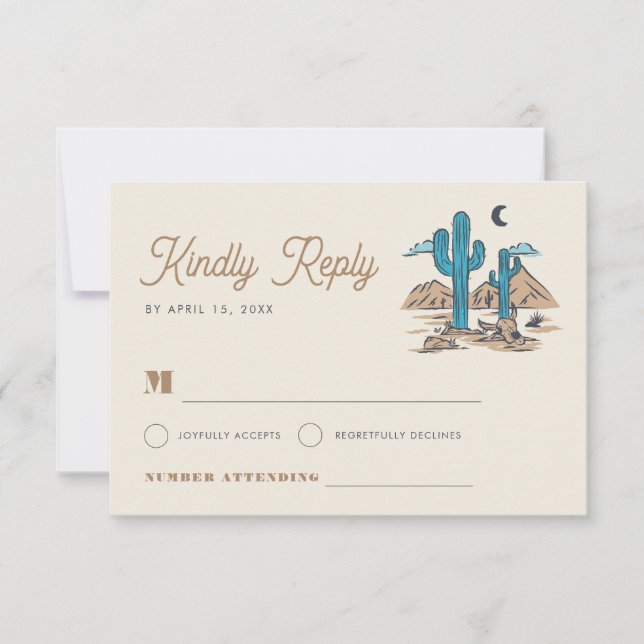 Boho Desert Cactus Arizona Southwestern Wedding RSVP Karte (Vorderseite)