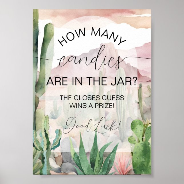 Boho Desert Cactus Baby Shower Candy Guess Game Poster (Vorne)
