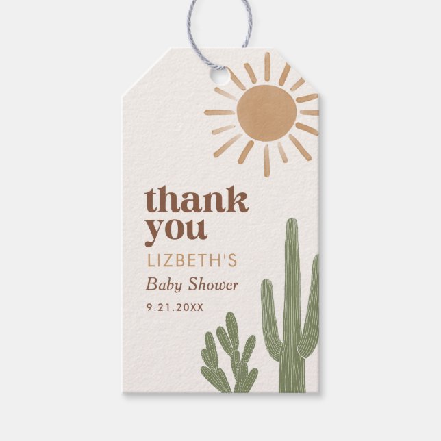 Boho Desert Cactus Baby Shower Geschenkanhänger (Vorderseite)