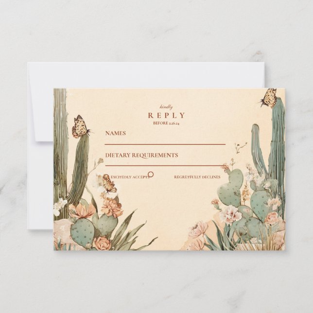 Boho Desert Cactus Floral Wedding RSVP Karte (Vorderseite)