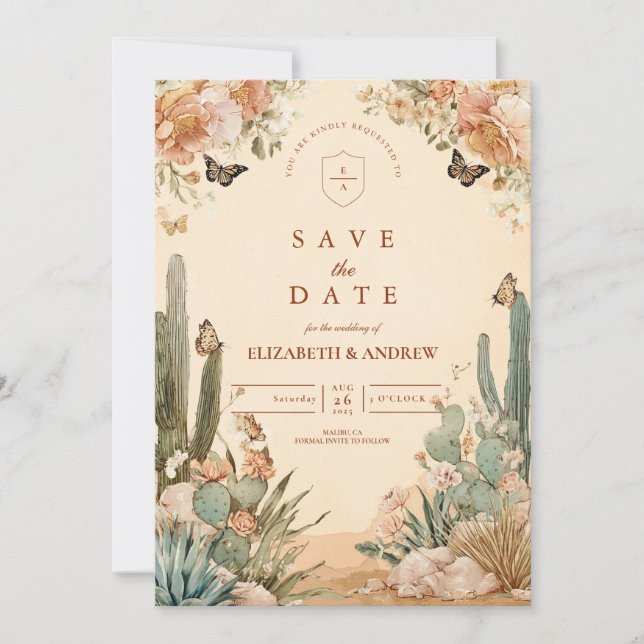 Boho Desert Cactus Floral Wedding Save The Date (Vorderseite)