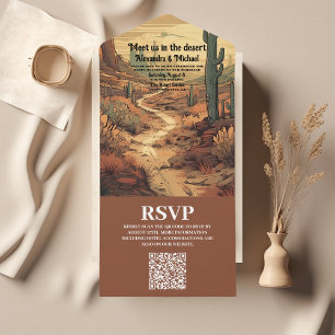 Boho Desert Cactus Illustriert Wedding QR Code All In One Einladung
