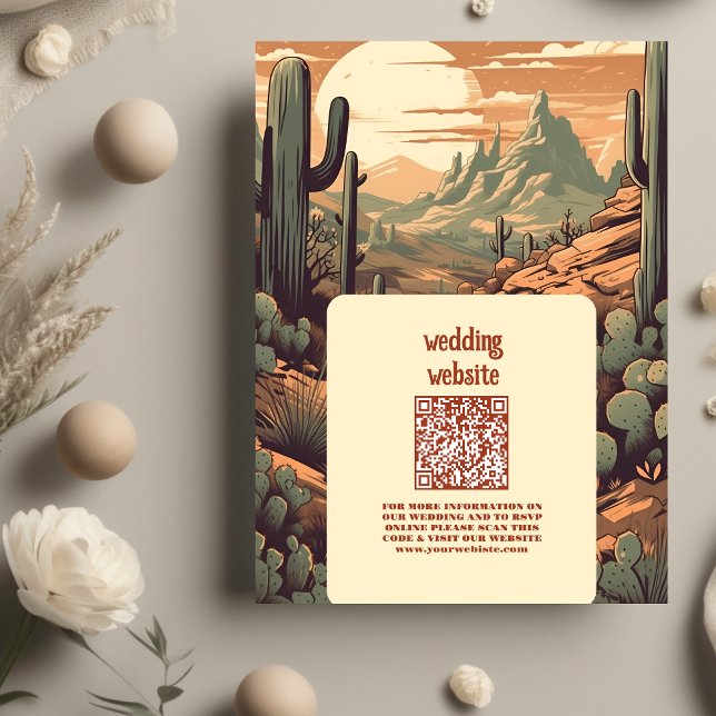 Boho Desert Cactus Illustriert Wedding QR Code Begleitkarte (Von Creator hochgeladen)