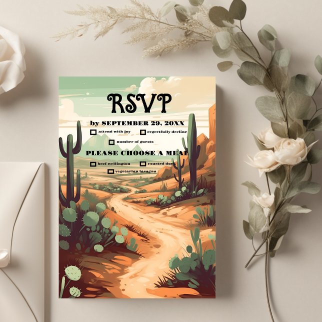 Boho Desert Cactus Illustriert Wedding RSVP Karte (Von Creator hochgeladen)