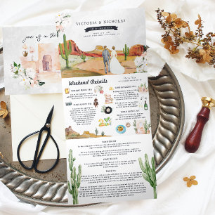 Boho Desert Cactus   Illustrierte Hochzeit Dreifach Gefaltete Einladung