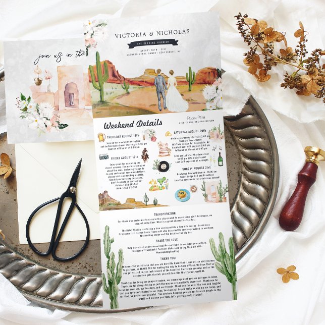 Boho Desert Cactus | Illustrierte Hochzeit Dreifach Gefaltete Einladung (Von Creator hochgeladen)