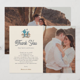 Boho Desert Cactus Retro Arizona 2 Photo Wedding Dankeskarte