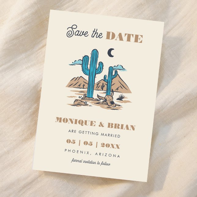 Boho Desert Cactus Retro Arizona Wedding Foto 70er Save The Date (Von Creator hochgeladen)