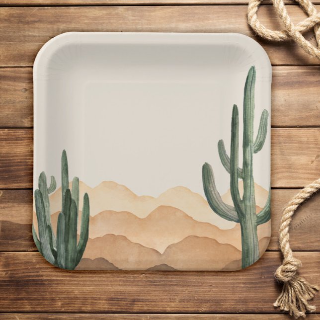 Boho Desert Cactus Southwestern Cowboy oder Cowgir Pappteller (Von Creator hochgeladen)