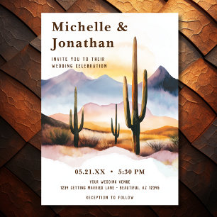 Boho Desert Cactus Sunset Western Wedding Einladung
