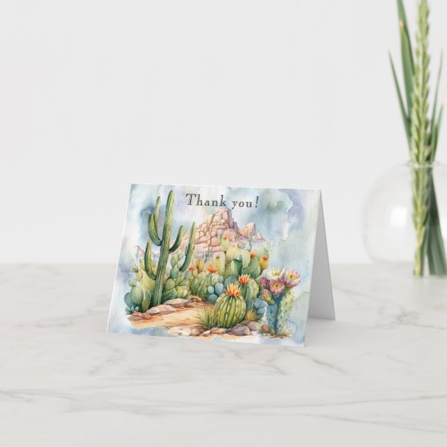 Boho Desert Cactus Watercolor Scenerary Card Dankeskarte (Vorderseite)