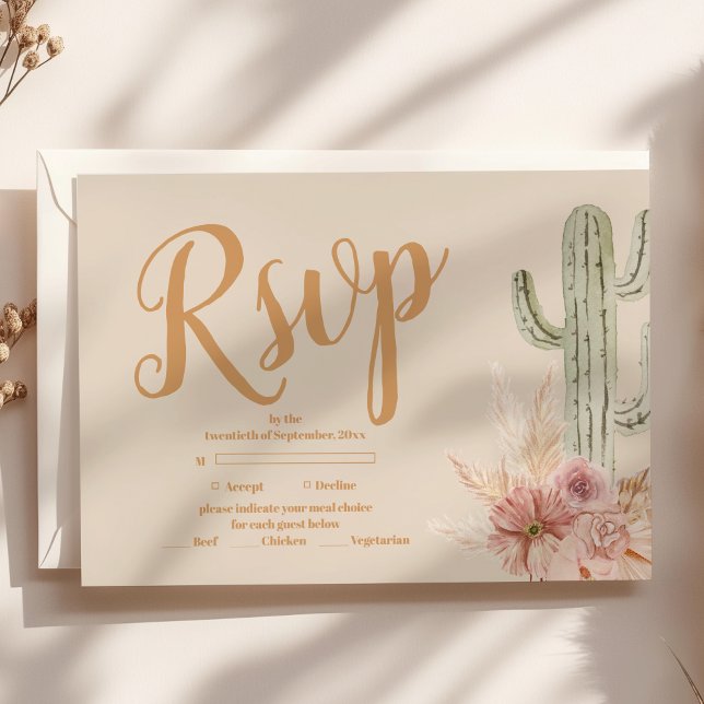 Boho Desert Cactus Wedding RSVP Karte (Von Creator hochgeladen)