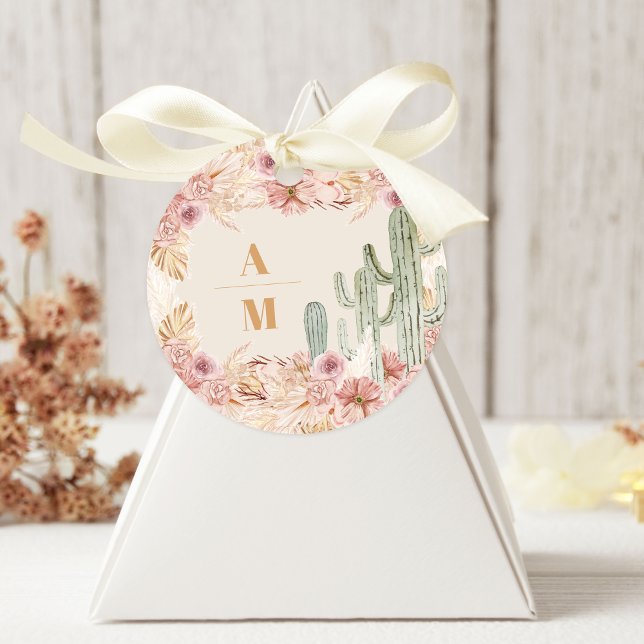 Boho Desert Cactus Wedding Runder Aufkleber (Von Creator hochgeladen)