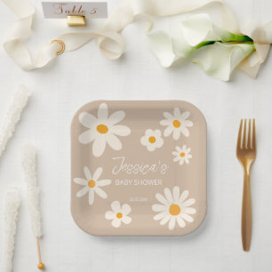 Boho desert daisy retro baby shower customized pappteller
