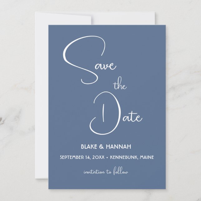 Boho Desert Dusty Blue Minimalistisch Save the Dat Einladung (Vorderseite)