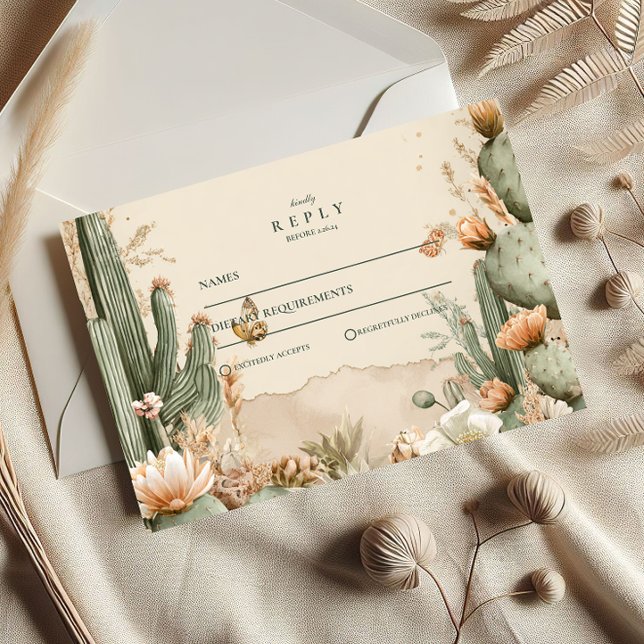 Boho Desert Mountain Cactus Wedding RSVP Karte (Von Creator hochgeladen)