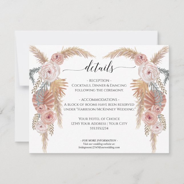 Boho Desert Pampas Grass Floral n Foliage Wedding Einladung (Vorderseite)