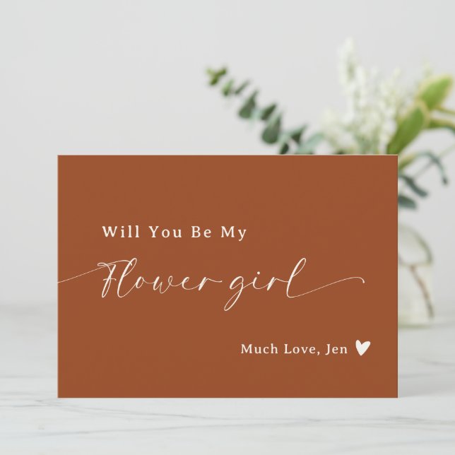 Boho Desert Rust Script Flower Girl Vorschlag Card Einladung (Stehend Vorderseite)