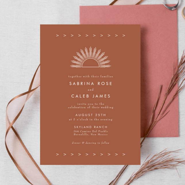 Boho Desert Sun Burnt Orange Terracotta Wedding Einladung (Von Creator hochgeladen)