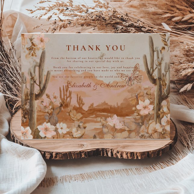 Boho Desert Sunset Cactus Wedding Dankeskarte (Von Creator hochgeladen)