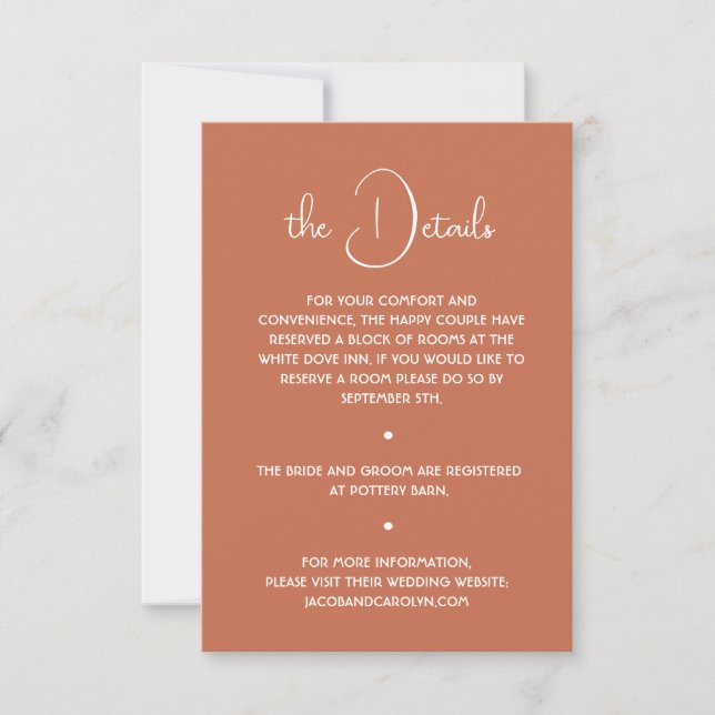 Boho Desert Terracotta Minimal Wedding Details Einladung (Vorderseite)