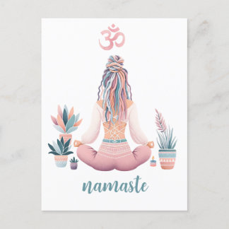 Boho Design- Frau mit Dreadlocks- Meditation- OM Postkarte