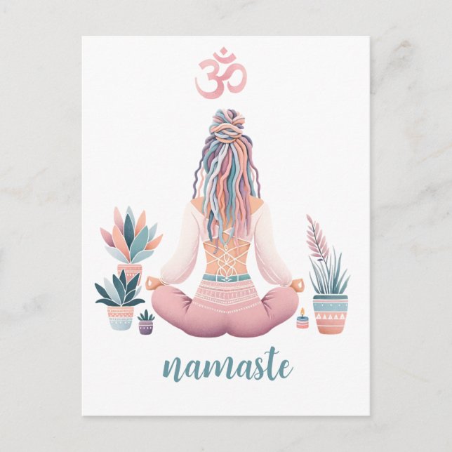 Boho Design- Frau mit Dreadlocks- Meditation- OM Postkarte (Vorderseite)