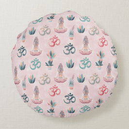 Boho Design- Frau mit Dreadlocks- Meditation- OM Rundes Kissen