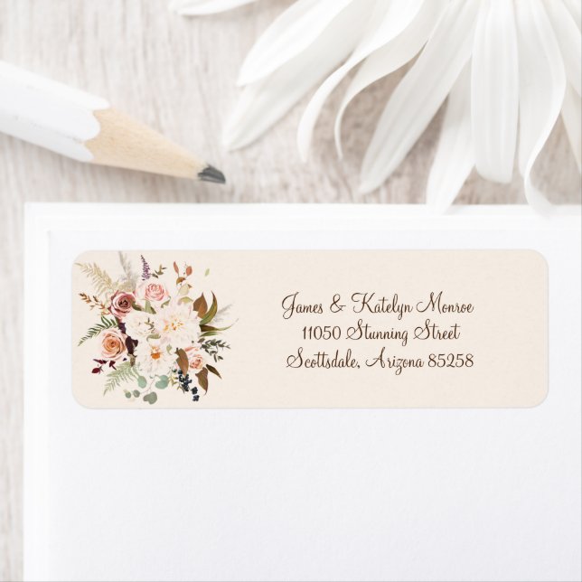 Boho Design Rose Blume Hochzeit Rücksendeadresse (Insitu)