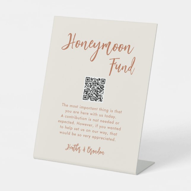 Boho Dessert Wedding Honeymoon Fund QR Sign Sockelschild (Vorderseite)