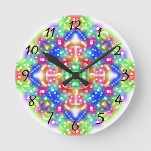 Boho Diamond Mandala Round Clock Runde Wanduhr (Vorderseite)