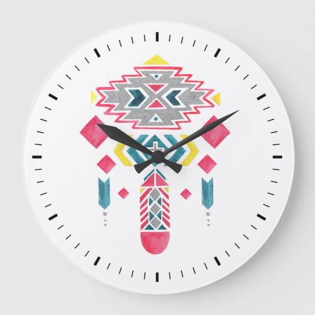 Boho Diamonds II Wall Clock Große Wanduhr (Vorderseite)