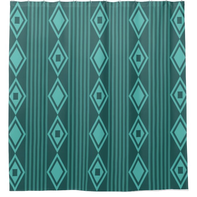 Boho Diamonds Stripes Aquamarin Duschvorhang (Vorderseite)