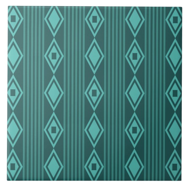 Boho Diamonds Stripes Aquamarin Fliese (Vorderseite)
