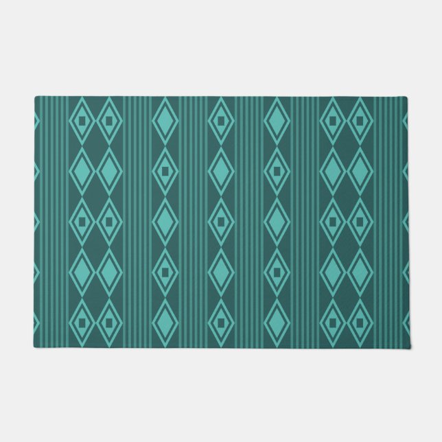 Boho Diamonds Stripes Aquamarin Fußmatte (Vorderseite)