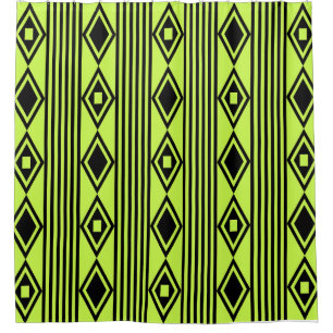 Boho Diamonds Stripes Black Chartreuse Duschvorhang