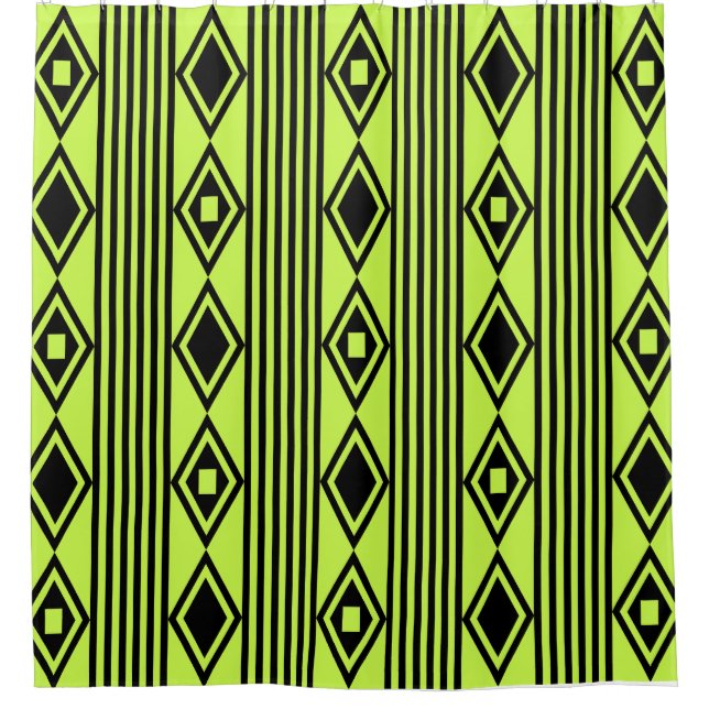 Boho Diamonds Stripes Black Chartreuse Duschvorhang (Vorderseite)