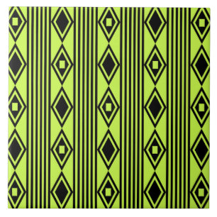Boho Diamonds Stripes Black Chartreuse Fliese