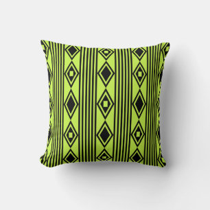 Boho Diamonds Stripes Black Chartreuse Kissen