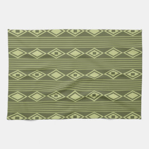 Boho Diamonds Stripes Olive Green Geschirrtuch