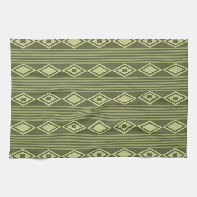 Boho Diamonds Stripes Olive Green Geschirrtuch (Horizontal)