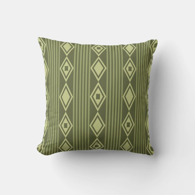 Boho Diamonds Stripes Olive Green Kissen (Vorderseite)