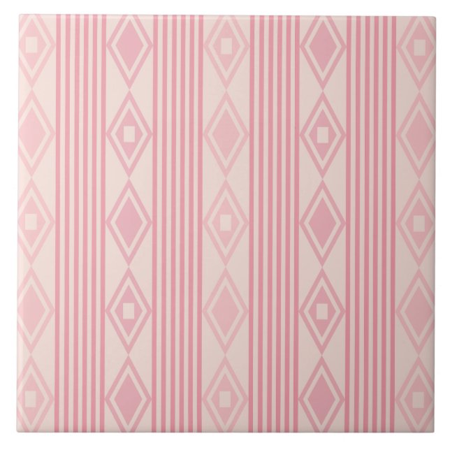 Boho Diamonds Stripes Pink Vanilla Fliese (Vorderseite)