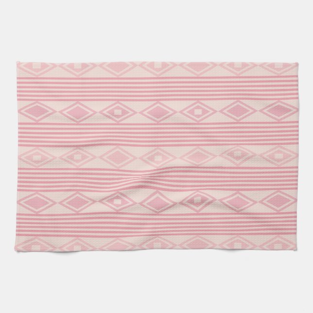 Boho Diamonds Stripes Pink Vanilla Geschirrtuch (Horizontal)