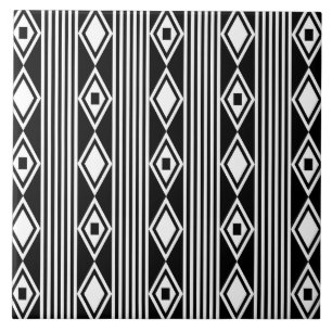 Boho Diamonds Stripes White Black Fliese
