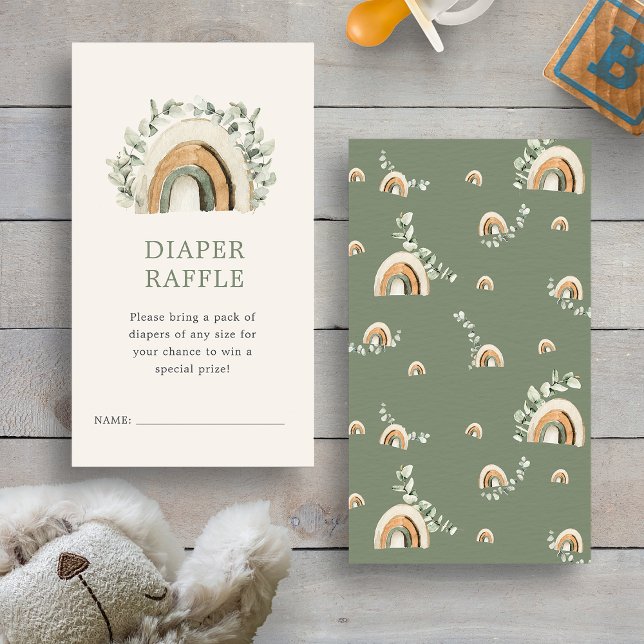 Boho Diaper Raffle Begleitkarte (Boho Sage Green Rainbow Diaper Raffle Enclosure Card by Painted Paperie
)