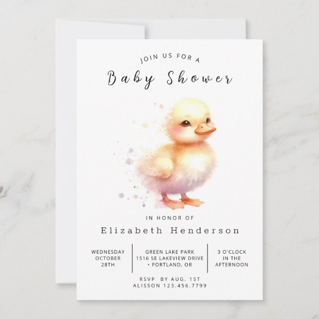 Boho Digital Duck Baby Duck Einladung (Vorderseite)