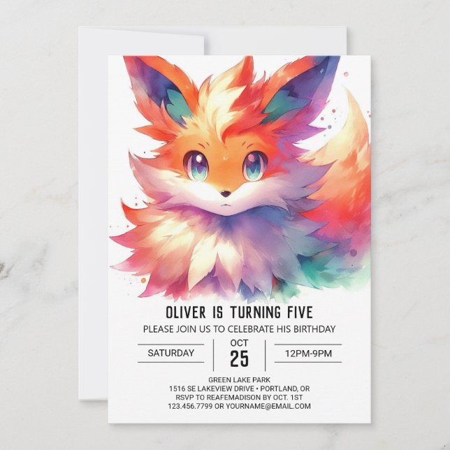 Boho Digital Fox Birthday Einladung (Vorderseite)