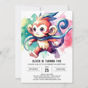 Boho Digital Monkey Birthday Einladung